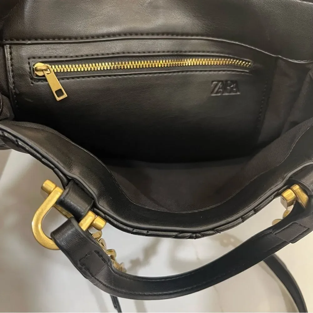 Zara Black Quilted Tote with Gold Chain